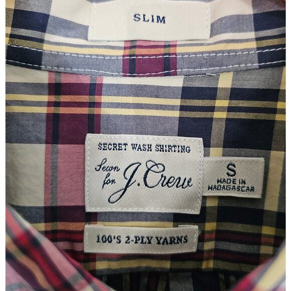 J. Crew Mens Classic Plaid Button-Down Shirt Small Red Yellow Blue Long Sleeve - Picture 2 of 9